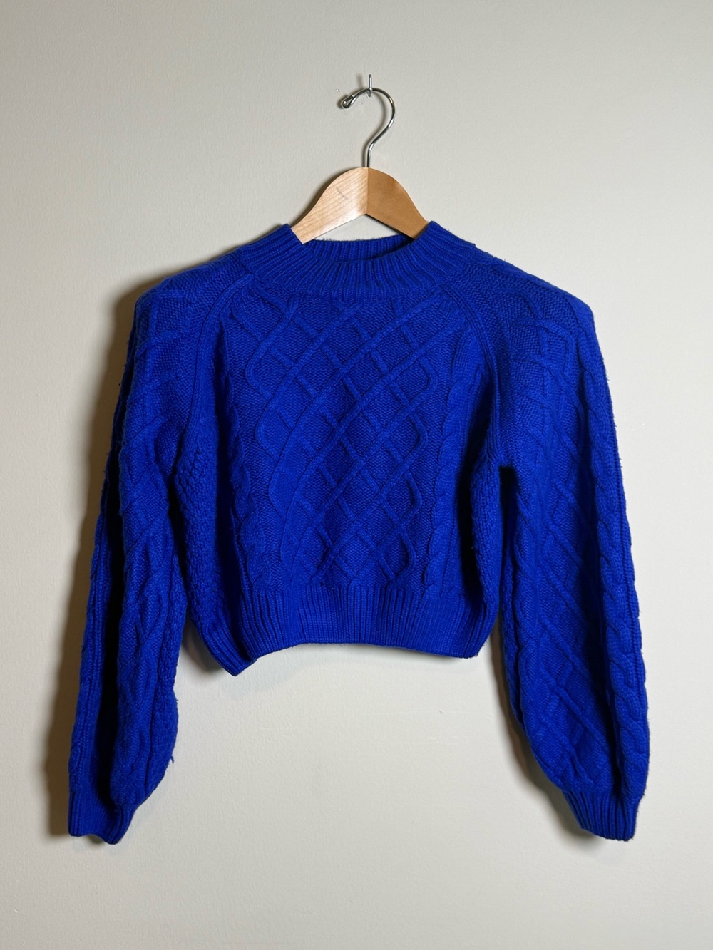 Lush | Cable Knit Cropped Sweater | Cobalt Blue | Size Small